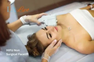 Woman having Hi-Fu to reduce wrinkles Marlborough.