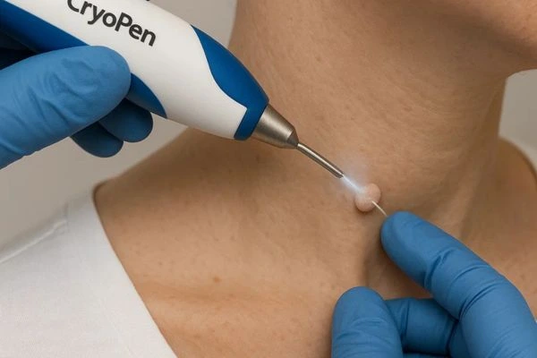 Person receiving cryotherapy Marlborough for skin tag removal