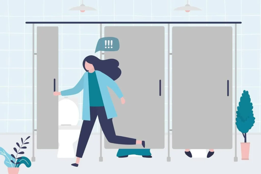 graphic of Urine incontinence Marlborough woman running to the toilet.
