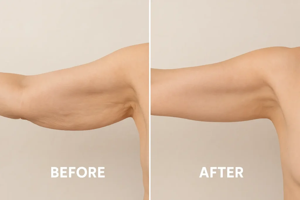 Picture of LA LIPO Marlborough before and after results of skin tightening treatment on the upper arms.
